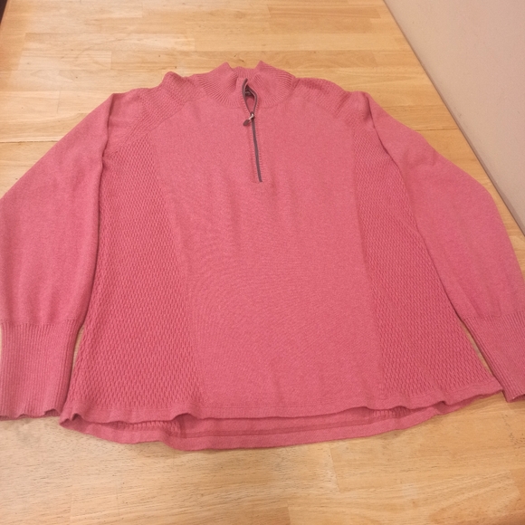 .Eddie Bauer Sweater Mens L Soft Red Quarter Zip Cable Knit Pullover Preppy - Picture 1 of 16